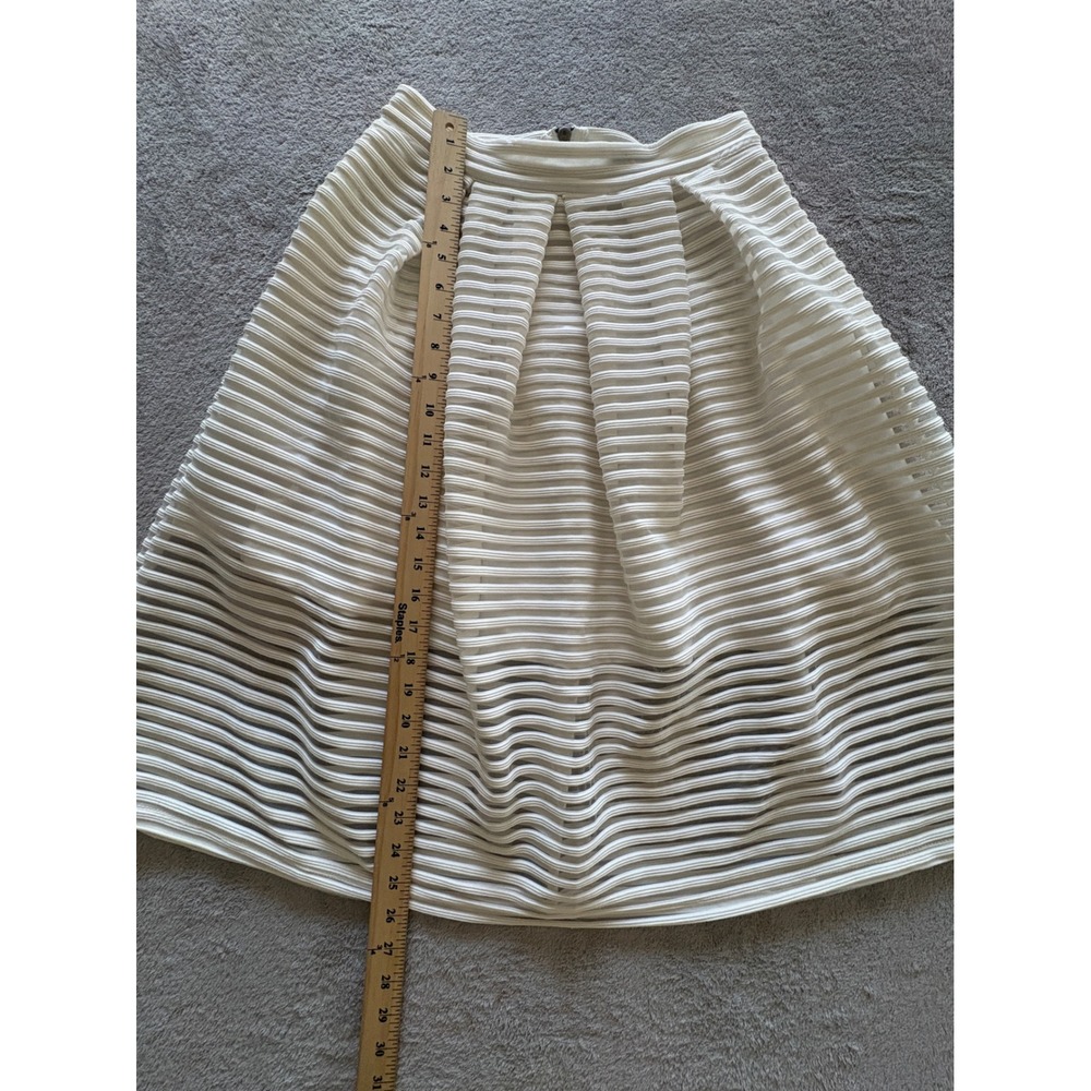 Blaze White Ribbed Mesh Pleated Midi Skirt Sheer Stripe Flare 90s Y2K - Picture 3 of 10